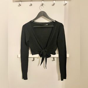 Dynamite black front tie cardigan with lurex threads